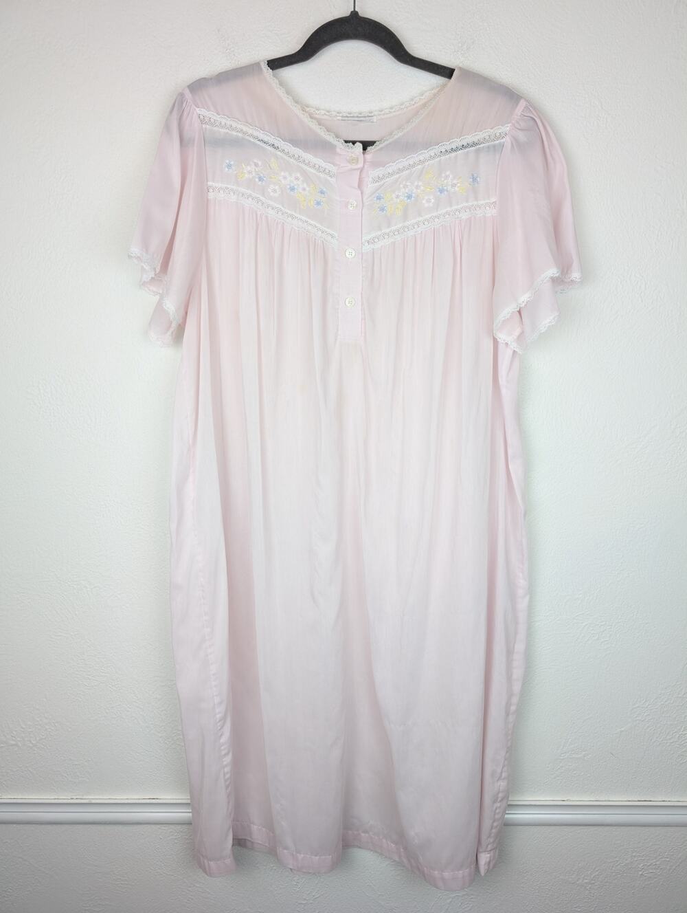 Vintage Nightgown Floral Embroidered Ethereal Coquette Fairy Pastel Pink Size XL